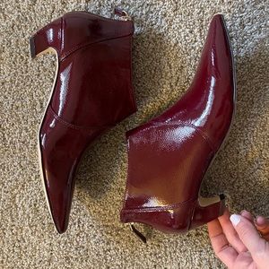 Red Patent Leather Kitten Heel Booties Sz 8.5
